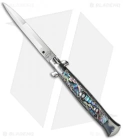 AGA Campolin 10" Italian Stiletto Automatic Knife Abalone (4.5" Satin Bayo)