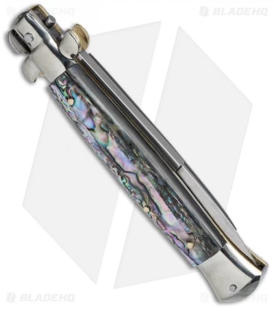 AGA Campolin 10" Italian Stiletto Automatic Knife Abalone (4.5" Satin Bayo) - Image 2