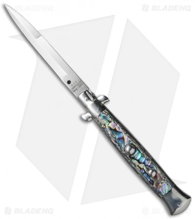 AGA Campolin 10" Italian Stiletto Automatic Knife Abalone (4.5" Satin Bayo)