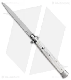 SKM 13" Italian Stiletto Automatic Knife White Pearlex (5.7" Satin Flat)