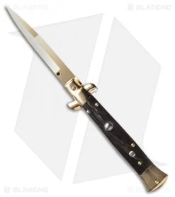 Frank B 9" Italian Stiletto Automatic Knife Dark Horn (4" Gold Bayonet)