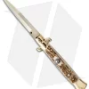 Frank B 9" Italian Stiletto Automatic Knife Stag Horn (4" Gold Bayonet)