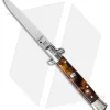SKM 9" Italian Stiletto Automatic Knife Tortoise Acrylic (4" Satin Flat)