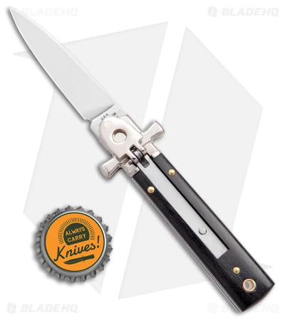 AGA 6" Lever Lock Automatic Italian Knife Ebony W/Cross Bolsters (2.5" Polish) - Image 4
