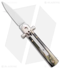 AGA 6" Lever Lock Automatic Italian Knife Horn W/Cross Bolsters (2.5" Satin)