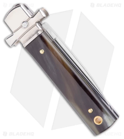 AGA 6" Lever Lock Automatic Italian Knife Horn W/Cross Bolsters (2.5" Satin) - Image 3