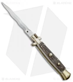 AGA Campolin 10" Italian Stiletto Picklock Automatic Brass/Stag (4.5" Kriss)