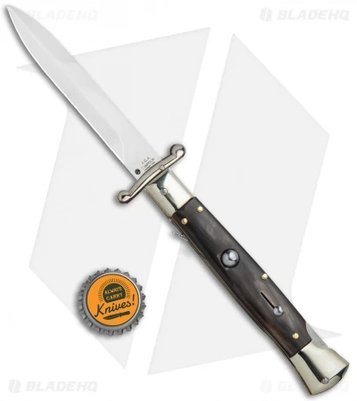AGA Campolin 9" Italian Stiletto Swinguard Bayonet Automatic Knife Dark Horn - Image 4