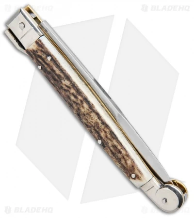 AGA Campolin 9" Sicilian Picklock Auto Sillito Knife Stag (4.1" Satin Bayo) - Image 3