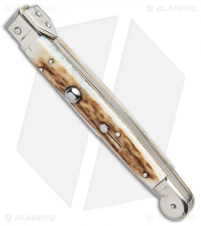AGA Campolin 9" Sicilian Picklock Auto Sillito Knife Stag (4.1" Satin Bayo) - Image 2