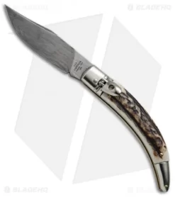 AGA Campolin Diana Lever Lock Automatic Knife Stag Horn (3.75" Damascus)
