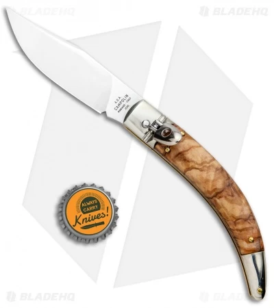 AGA Campolin Diana Lever Lock Automatic Knife Olive Wood (3.75" Satin) - Image 4