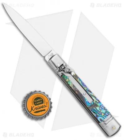AKC 7.75" Slimline Lever Lock Clip Point Automatic Knife Abalone (3.2" Satin) - Image 4