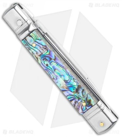 AKC 7.75" Slimline Lever Lock Clip Point Automatic Knife Abalone (3.2" Satin) - Image 3