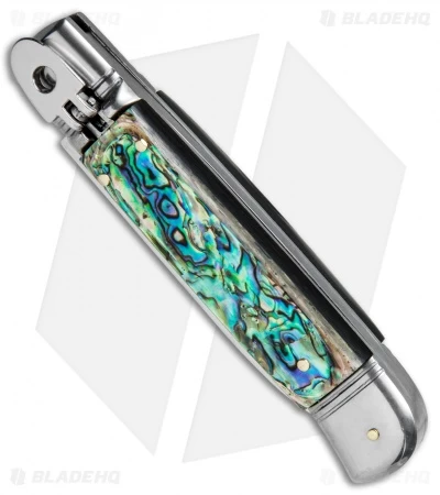 AKC Classic 8" Lever Lock Automatic Italian Knife Abalone (3.2" Polish Flat) - Image 2