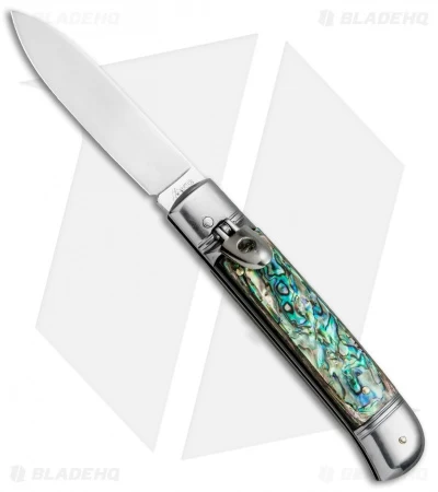 AKC Classic 8" Lever Lock Automatic Italian Knife Abalone (3.2" Polish Flat)