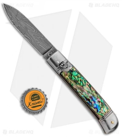 AKC Classic 8" Lever Lock Automatic Italian Knife Abalone (3.2" Damascus) - Image 4