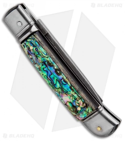 AKC Classic 8" Lever Lock Automatic Italian Knife Abalone (3.2" Damascus) - Image 3