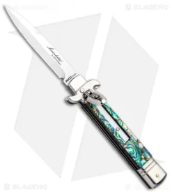 AKC Leverletto 7.75" Automatic Italian Stiletto Abalone (3.25" Satin Bayo)