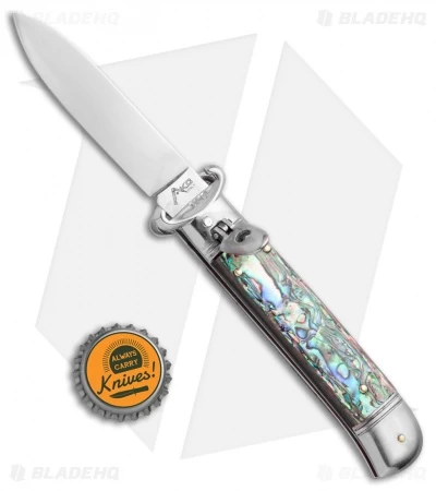 AKC Shot Puller 8" Lever Lock Italian Auto Knife Abalone (3.2" Polish Flat) - Image 4