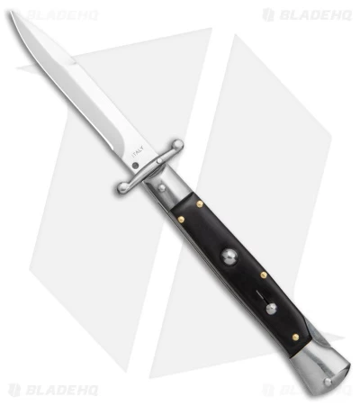 AKC Swinguard 9" Automatic Italian Stiletto Ebony (4" Satin Bayonet)