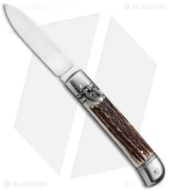SKM Classic 8" Lever Lock Automatic Italian Knife Stag (3.2" Polish Flat)
