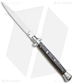 Frank B 11" Automatic Knife Italian Stiletto Sim Dark Horn (5" Spear Point)