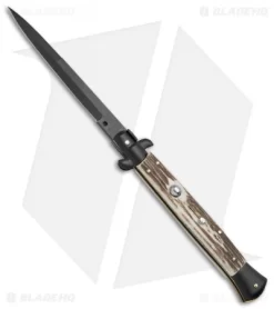 Frank B 11" Italian Stiletto Bayonet Automatic Knife Stag (5" Black)