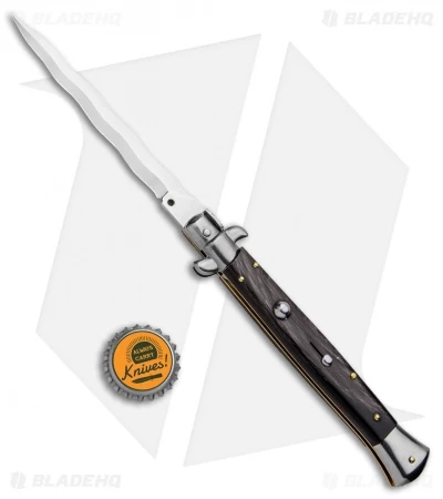 Frank B 11" Italian Stiletto Kris Automatic Knife Dark Horn (5" Polish) - Image 4