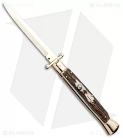 Frank B 11" Italian Stiletto Swinguard Bayonet Knife Stag (5" Gold)