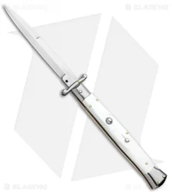 Frank B 11" Italian Stiletto Swinguard Automatic White (5" Satin Bayonet)