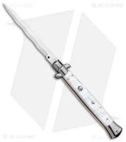 Frank B 11" Italian Stiletto Kris Automatic Knife White Acrylic (5" Polish)