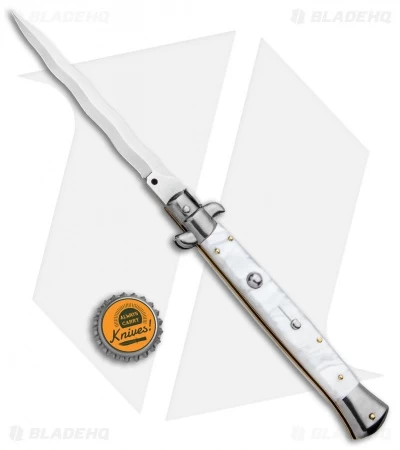 Frank B 11" Italian Stiletto Kris Automatic Knife White Acrylic (5" Polish) - Image 4