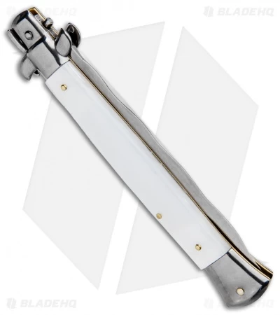 Frank B 11" Italian Stiletto Kris Automatic Knife White Acrylic (5" Polish) - Image 3