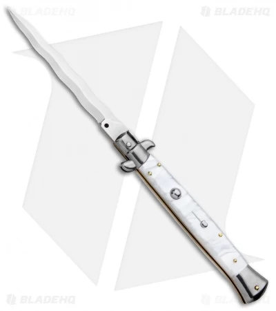 Frank B 11" Italian Stiletto Kris Automatic Knife White Acrylic (5" Polish)