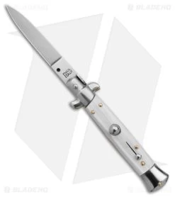 Frank B. 7.75" Italian Stiletto Automatic Knife White Pearlex (3.6" Satin)