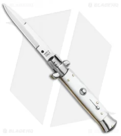Frank B. 7.5" Italian Stiletto Automatic Knife White Pearlex (3.4" Satin Bayo)