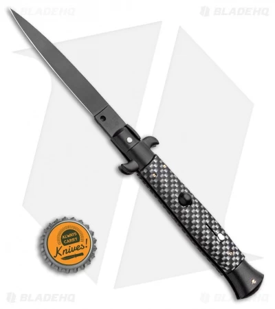 Frank B 9" Italian Stiletto Automatic Knife Sim Carbon Fiber (4" Black) - Image 4