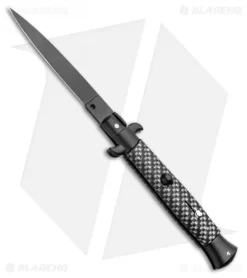 Frank B 9" Italian Stiletto Automatic Knife Sim Carbon Fiber (4" Black)