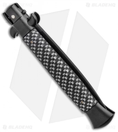 Frank B 9" Italian Stiletto Automatic Knife Sim Carbon Fiber (4" Black) - Image 3