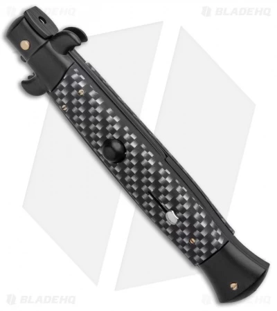 Frank B 9" Italian Stiletto Automatic Knife Sim Carbon Fiber (4" Black) - Image 2