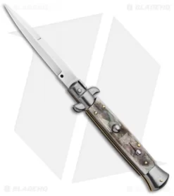Frank B 9" Italian Stiletto Automatic Bayonet Knife Black Lip Pearl (4" Satin)