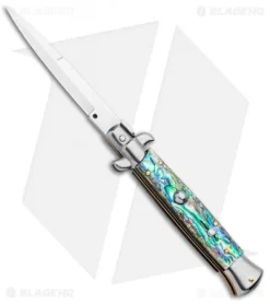 Frank B 9" Italian Stiletto Automatic Bayonet Knife Abalone (4" Satin)