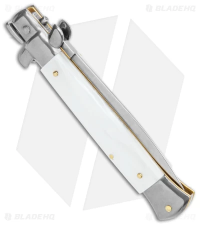 Frank B 9" Italian Stiletto Automatic Knife White Pearlex (4" Satin Dagger) - Image 3