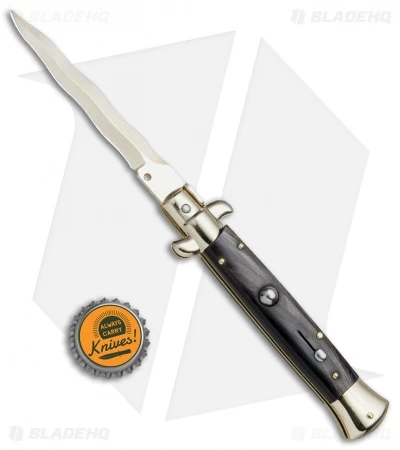 Frank B 9" Italian Stiletto Kris Automatic Knife Dark Horn (4" Gold) - Image 4