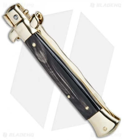 Frank B 9" Italian Stiletto Kris Automatic Knife Dark Horn (4" Gold) - Image 3