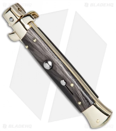 Frank B 9" Italian Stiletto Kris Automatic Knife Dark Horn (4" Gold) - Image 2