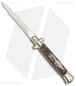 Frank B 9" Italian Stiletto Kris Automatic Knife Stag (4" Gold)