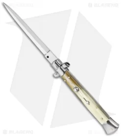 Frank B 11" Italian Stiletto Automatic Knife Blonde Horn (5" Satin Bayo)