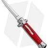 9" Italian Stiletto Dagger OTF Automatic Knife Red/Silver (4.9" Satin)
